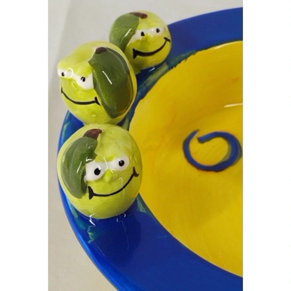 Olive Serving Bowl Toothpick Holder Marin Spain 3 Olives w/Faces Small Flaw